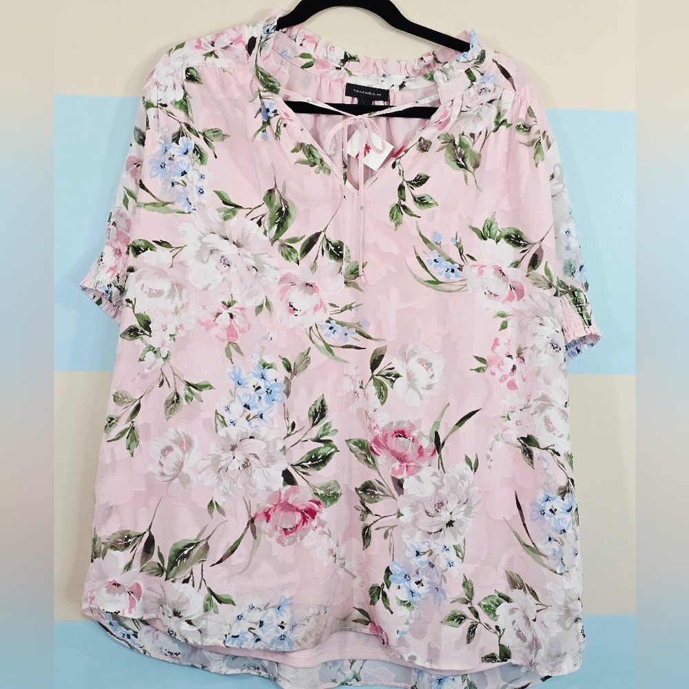 Tamara H Plus Size Floral Pink Blouse for Women - Picture 2 of 6